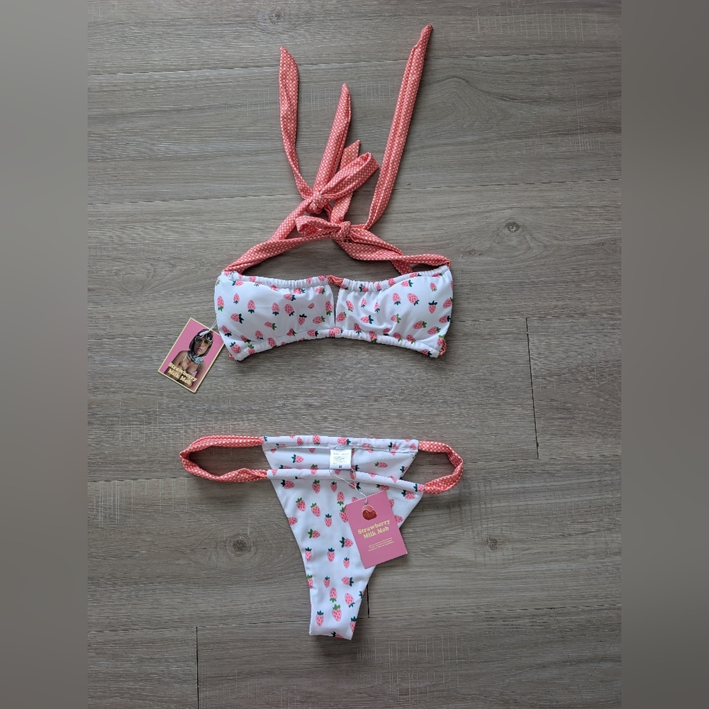 Strawberry Milk Mob White & Pink Heart Print Bikini - Picture 9 of 9